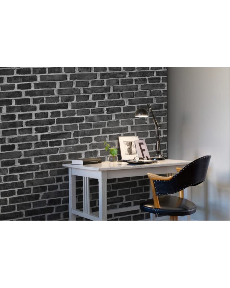 Papel Pintado R10962 Brick Wall, black - REBEL WALLS
