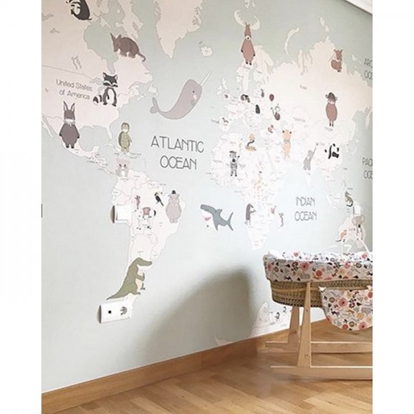 Papel Pintado Animals World Map IV - LITTLE HANDS Papel Pintado Animals World Map IV - LITTLE HANDS