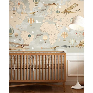 Papel Pintado Balloon Ride World Map - LITTLE HANDS