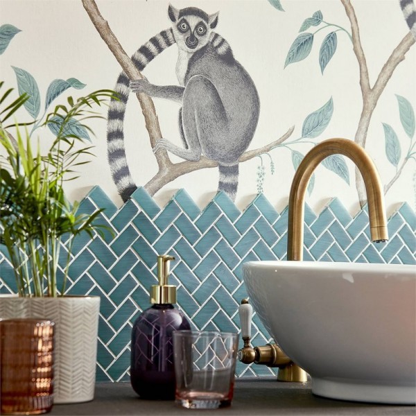 Papel Pintado RINGTAILED LEMUR DGLW216665 Stone/Eucalyptus - Sanderson