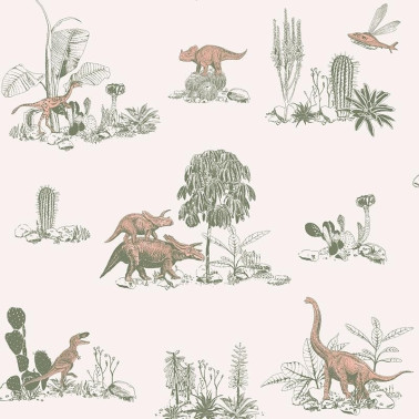 Papel Pintado Classic Dino Wallpaper Pink Green - SIAN ZENG