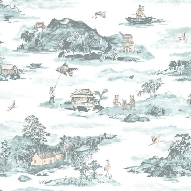 Papel Pintado Classic Mountains Blue-Peach - SIAN ZENG