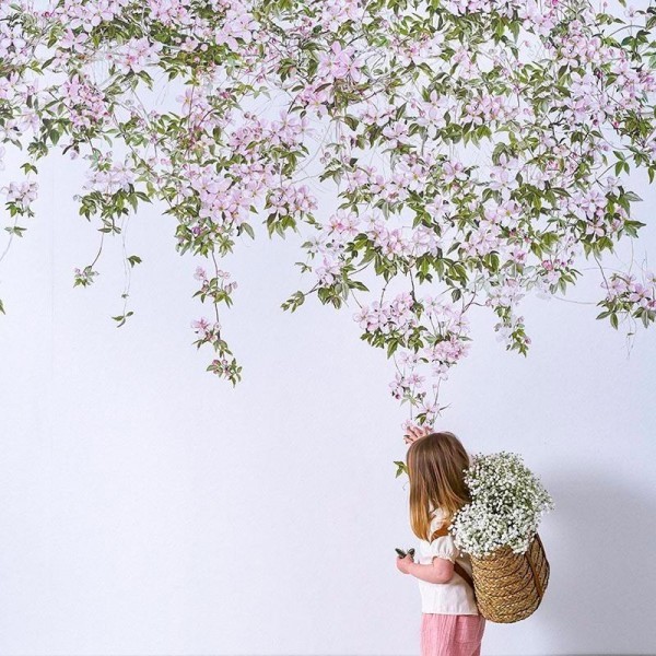 Papel Pintado Classic Clematis Mural Wallpaper White - SIAN ZENG