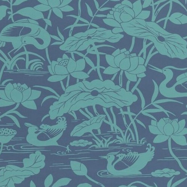 Heron & Lotus Flower Teal...