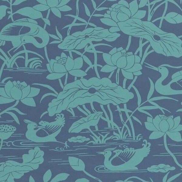 Papel Pintado Heron & Lotus Flower Teal Blue BW450894 - GP & JBAKER Papel Pintado Heron & Lotus Flower Teal Blue BW450894 - GP & JBAKER