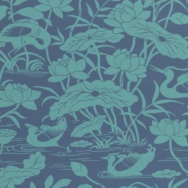 Heron & Lotus Flower Teal Blue BW45089.4