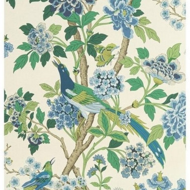 Papel Pintado Hydrangea Bird Emerald Blue BW450911 - GP & JBAKER