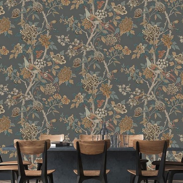 Papel Pintado Hydrangea Bird Emerald Blue BW450911 - GP & JBAKER