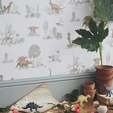 Papel Pintado Magnetic Classic Dino Wallpaper Pink Green  - SIAN ZENG