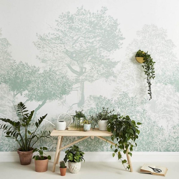Papel Pintado Classic Hua Trees Mural Wallpaper Dusty Green - SIAN ZENG