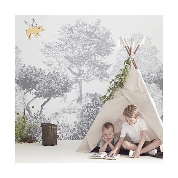 Papel Pintado Classic Hua Trees Mural Wallpaper Grey - SIAN ZENG