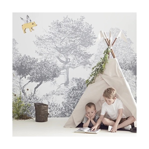 Classic Hua Trees Mural Wallpaper Grey