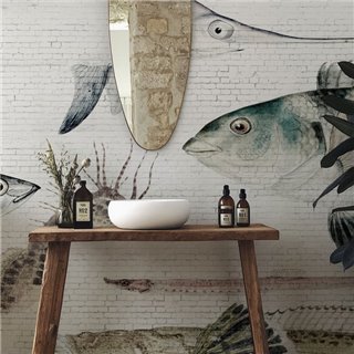 White Brick Wall & Fish DOM401