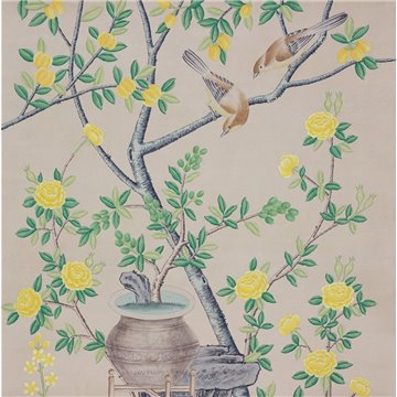 Jardinières & Citrus Trees Colourway SC-82 on custom silver metallic Xuan paper