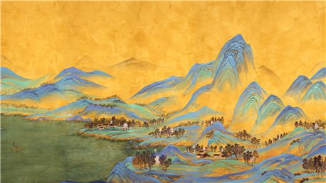 A Thousand Li of Rivers and Mountains A Thousand Li of Rivers and Mountains Original on custom brown painted Xuan paper