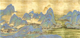 A Thousand Li of Rivers and Mountains A Thousand Li of Rivers and Mountains Original on Deep Rich Gold giled paper with gold pea