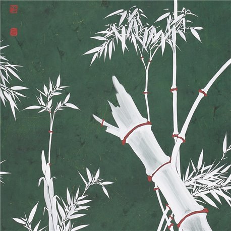 Bamboo Argent on Edo Green painted silk