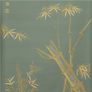Bamboo Golden on Blue grey dyed silk