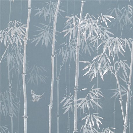 Distant Bamboo Full custom monochromatic on Azurre Cobalt painted Xuan paper