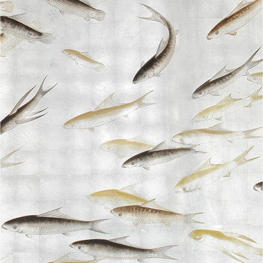 Fishes Amber on REal Silver gilded silk