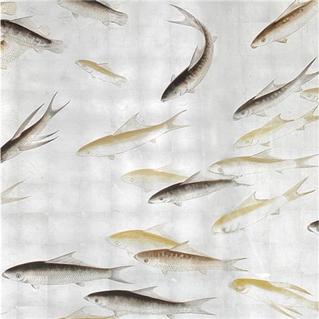 Fishes Amber on REal Silver gilded silk