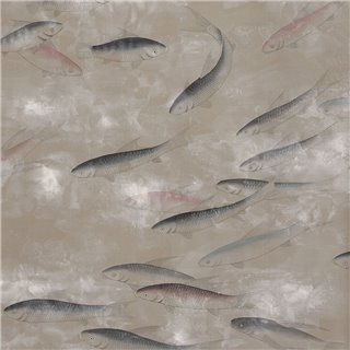 Fishes Blue Pearl on Lead Grey dyed silk with antiquing