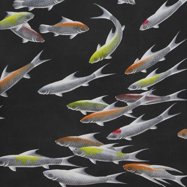 Fishes Koi on Edo Night painted silk