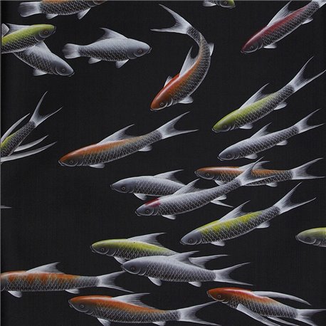 Fishes Koi on Pitch dyed silk