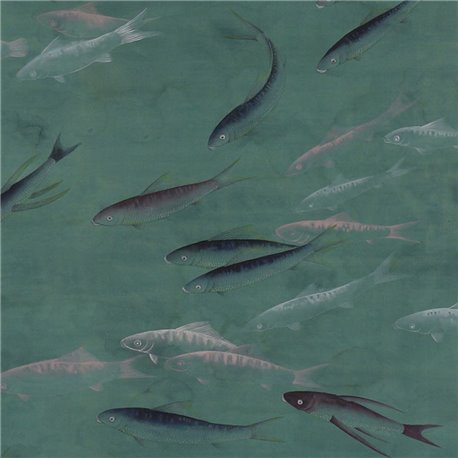 Fishes Part custom on custom blue green painted silk with antiquing