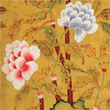Koren Peony Original on Edo golden Brown painted silk