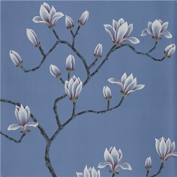 Magnolia Original on sky blue dyed silk