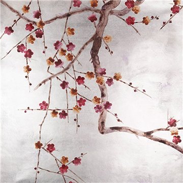 Plum Blossom Original on Tanished Silver gilded paper with pearlescent antiquing