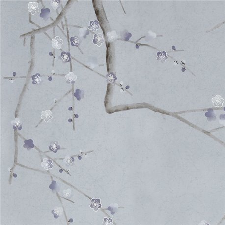 Plum Blossom Special Colourway on Crackled silver metallic silk