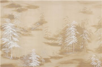 Abastract Pines Original on Stone Ochre dyed silk