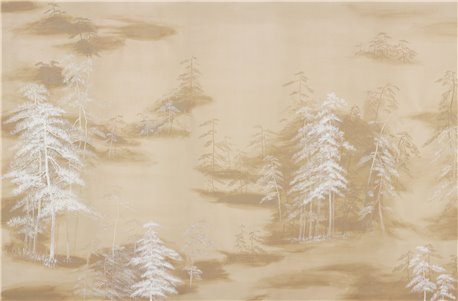 Abastract Pines Original on Stone Ochre dyed silk