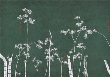 Bamboo Argent on Edo Green painted silk