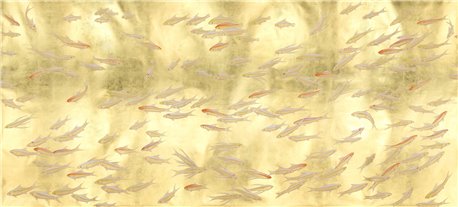 Fishes Koi on Deep Rich Gold gilded paper