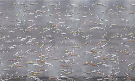 Fishes Koi on Flash metallic Xuan paper