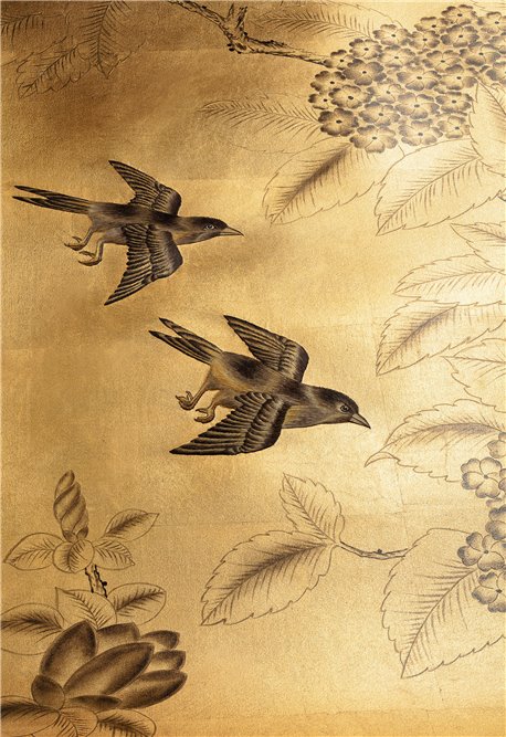Japanese Garden Dark Lacquer on Deep Rich Gold gilded silk