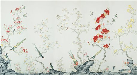 Japanese Garden Original on Bleached White dyed silk