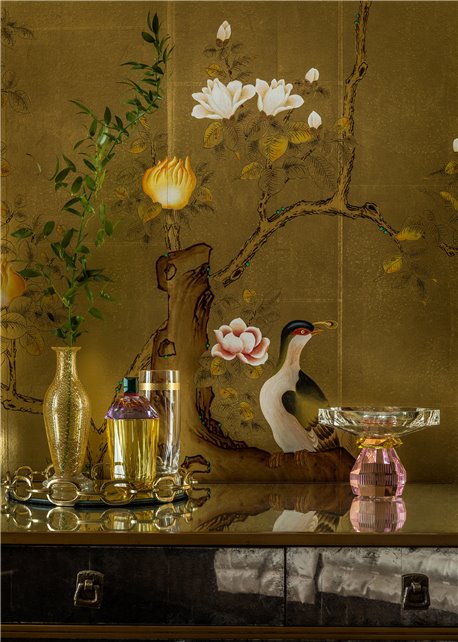 Japanese Garden Original on Deep Rich gold gilded paper with broze pearlescent antiquing