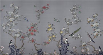 Japanese Garden Original on Gun Metal dyed silk
