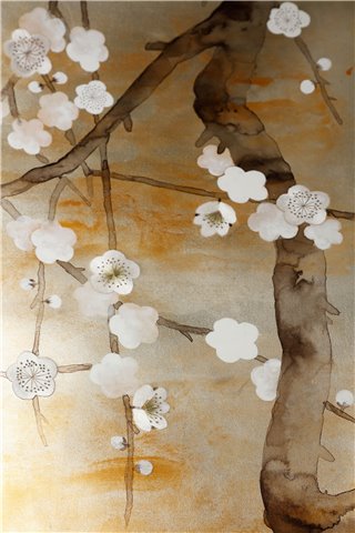 Plum Blossom Full custom on White Metal gilded silk with nickel pearlescent antiquing