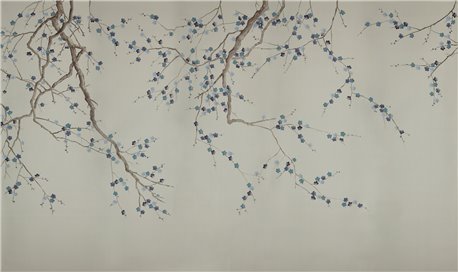 Plum Blossom Hokusai on Pale Grey dyed silk