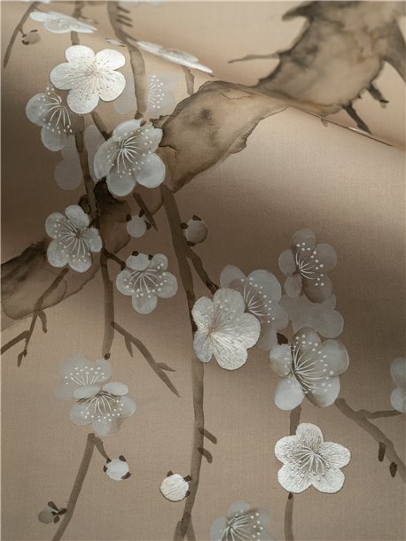 Plum Blossom Part custom on custom grey painted silk