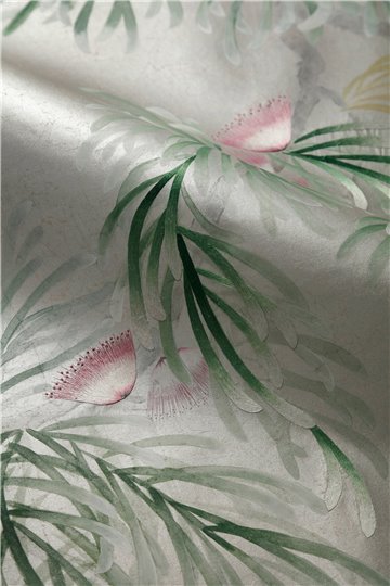 Silk Tree Colourway SC-92 on Crackled Silver on Shell Pink metallic silk