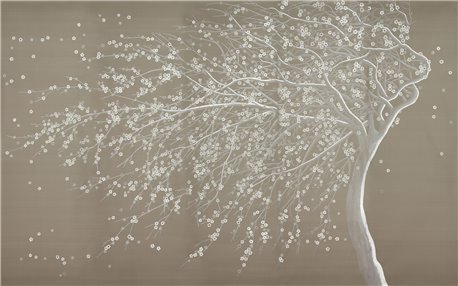 Windswept Blossom Full custom on Lead grey dyed silk