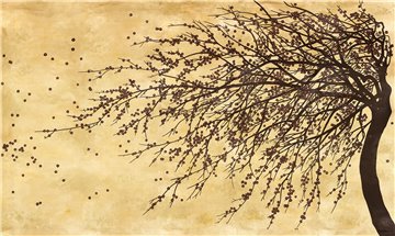 Windswept Blossom Noir on Warm Gold gilded xuan paper with pearlescent antiquing