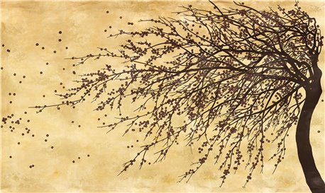 Windswept Blossom Noir on Warm Gold gilded xuan paper with pearlescent antiquing