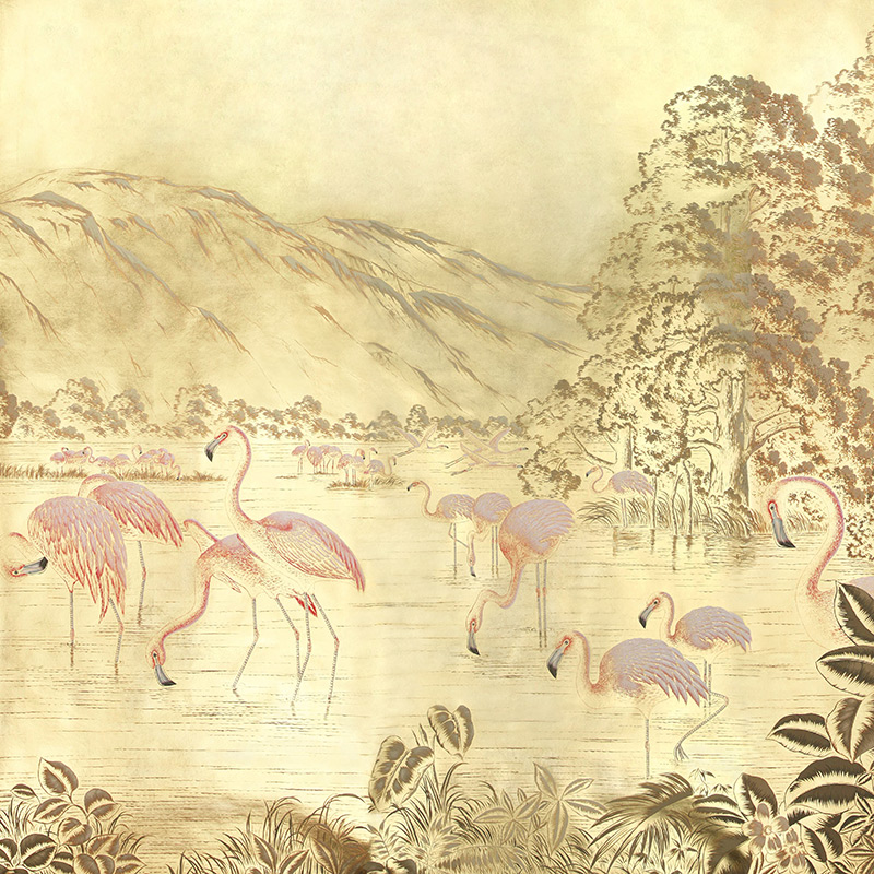 Flamingos Flamingo on Deep Rich Gold gilded paper